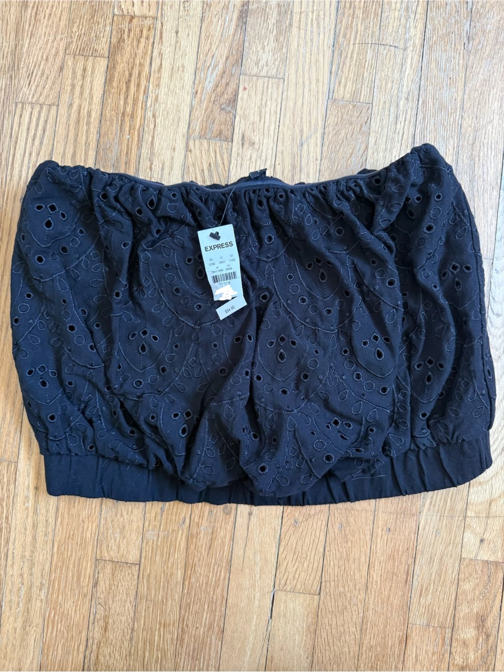 Express Black Eyelet Off-Shoulder Crop Blouse